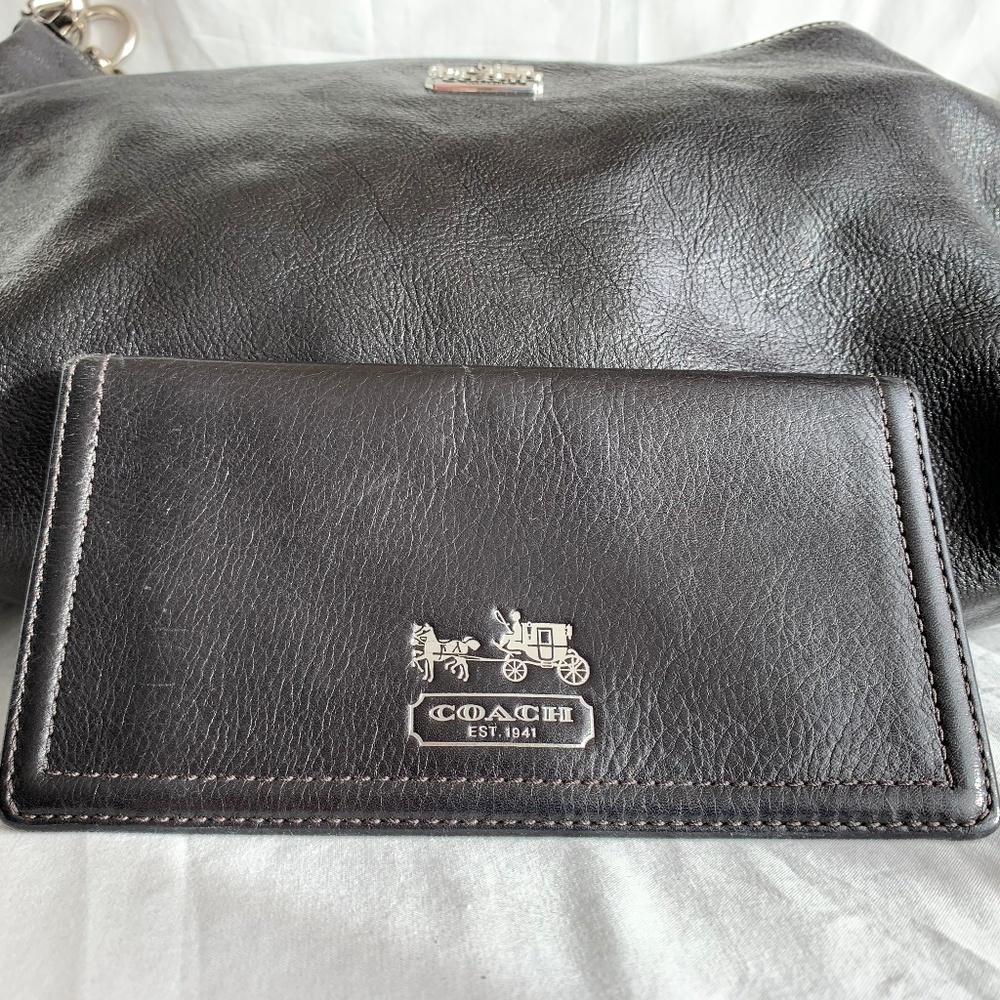 Coach Polished Black Leather Foldover Wallet